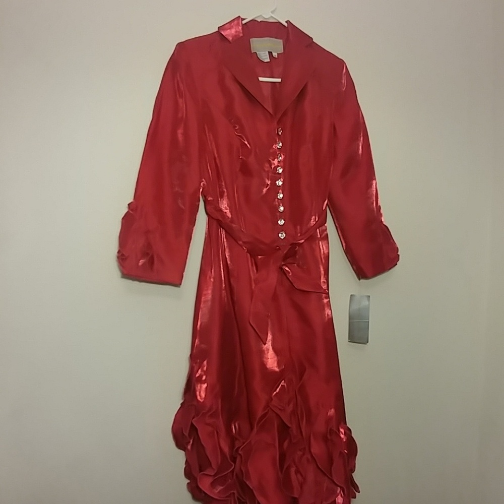 A shimmery 3/4 sleeve red dress